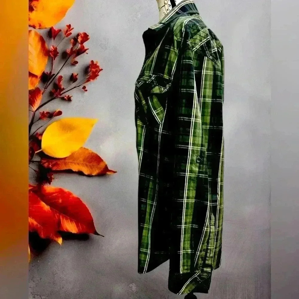 Women’s Machine Custom Company Plaid Shirt-Size Large